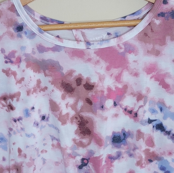 Old Navy Active Pink Navy Tie Dye Cap Sleeve Tee with Open Tie Back Size Large - Picture 2 of 5